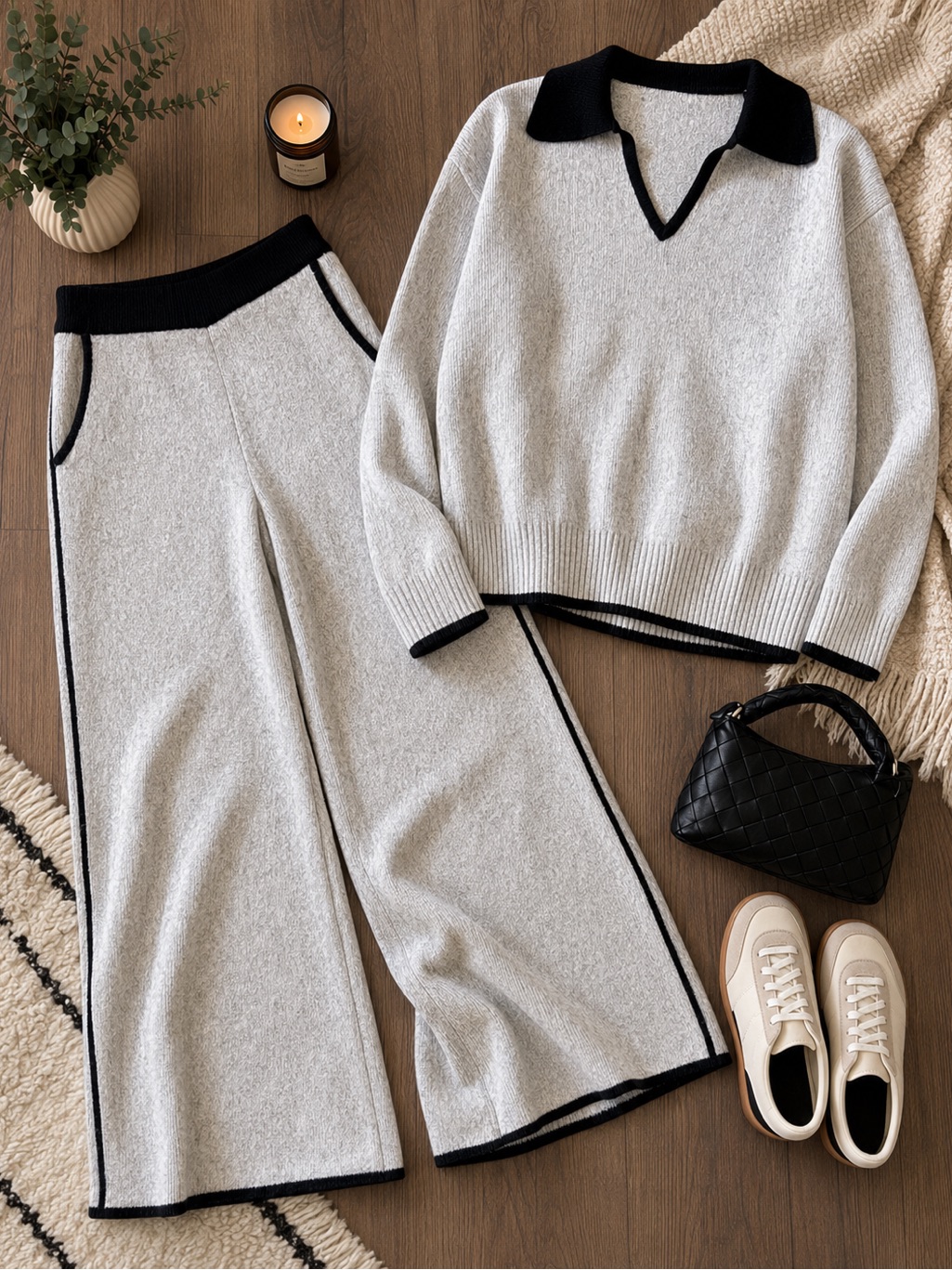 Weworewhat Knit Lounge Set Xs/Xxs Nwt Sweater + Wide Leg Pants Msrp $256
